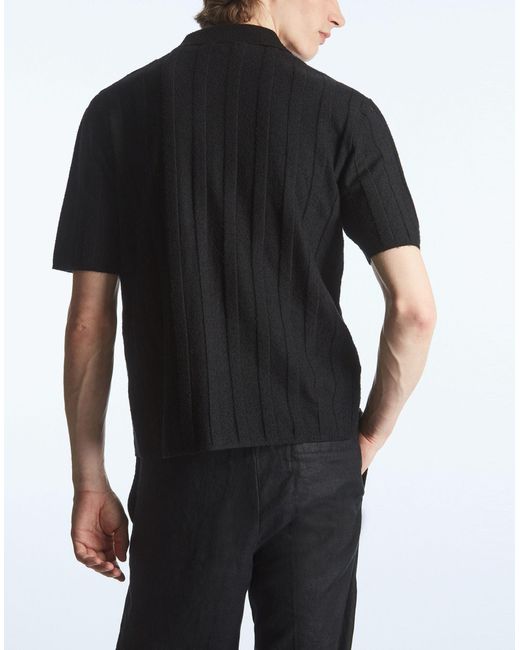 COS Black Textured Striped Knitted Shirt for men