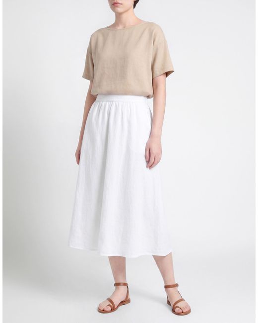 120% Lino White Midi Skirt Linen