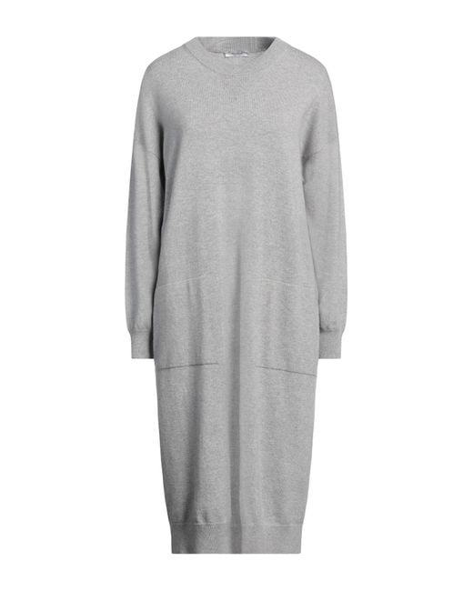 Peserico Gray Midi Dress Virgin Wool, Silk, Cashmere, Metallic Fiber