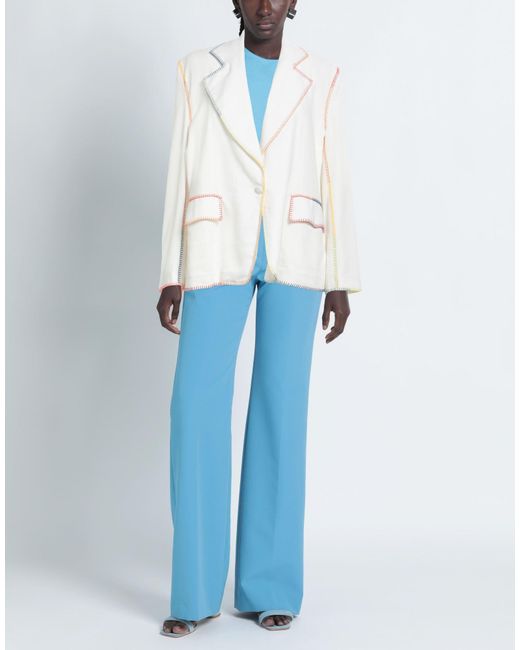 Escvdo White Embroidered Single-Breasted Blazer