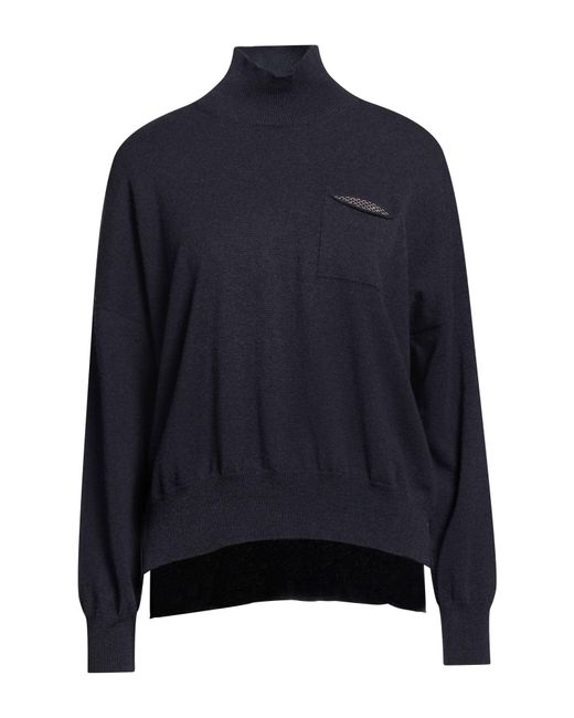 Peserico Blue Midnight Turtleneck Virgin Wool, Silk, Cashmere