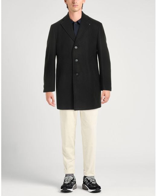 Manuel Ritz Black Single-Breasted Wool-Blend Coat for men