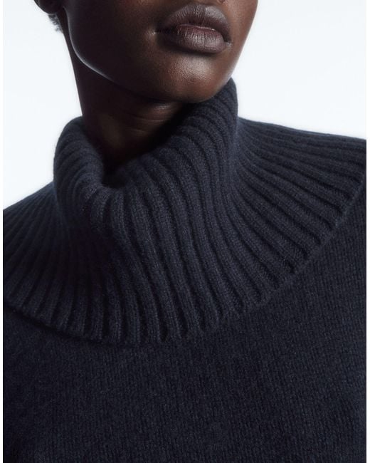 COS Blue Oversized Pure Cashmere Roll-neck Sweater