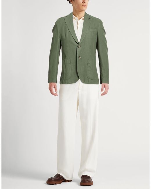Paoloni Green Military Blazer Cotton, Linen for men
