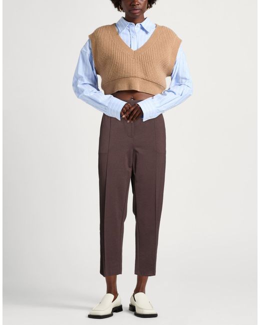 MEIMEIJ Brown Pants Viscose, Polyamide, Elastane, Acetate