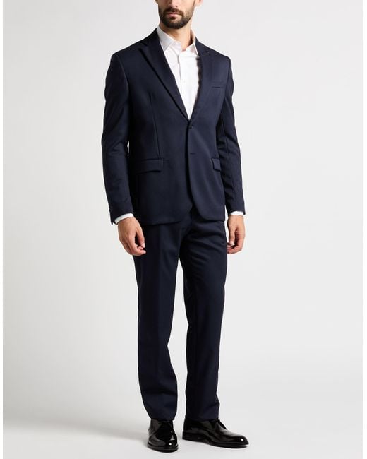 Paoloni Blue Midnight Suit Wool, Elastane for men