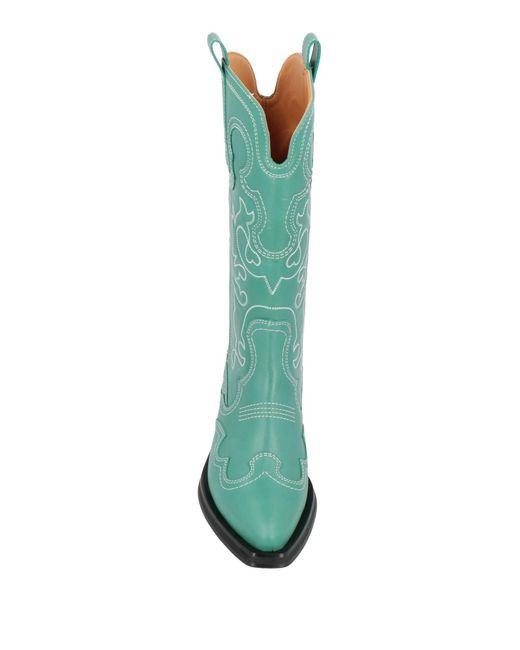 Ganni Green Mid Embroidered Western Boots