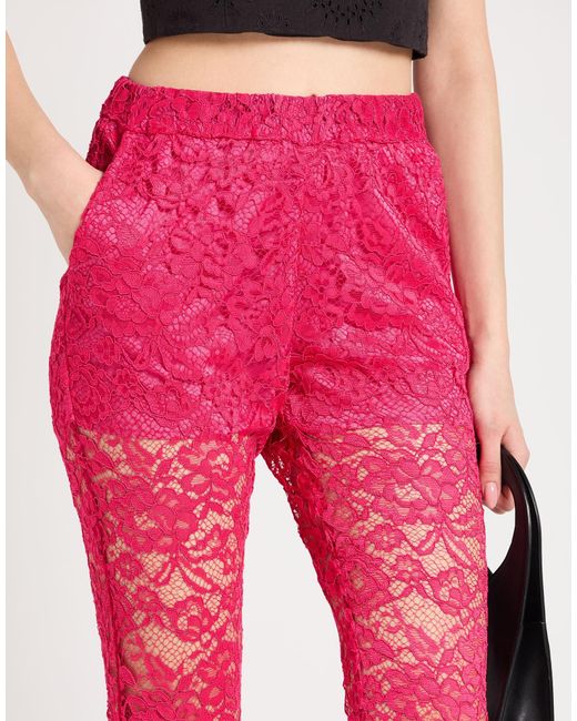 Soallure Red Fuchsia Pants Polyester, Elastane