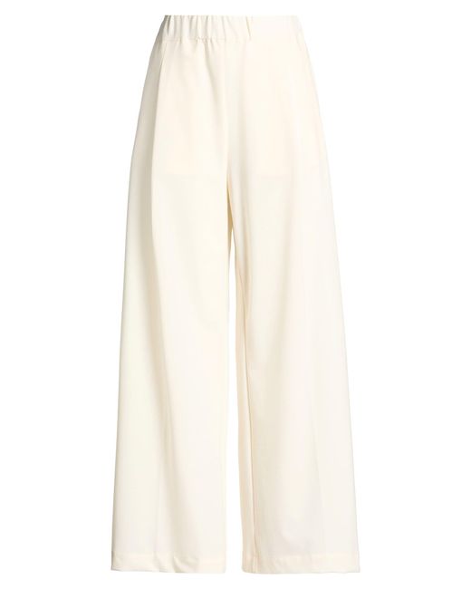 Semicouture Natural Ivory Pants Polyester, Virgin Wool, Elastane