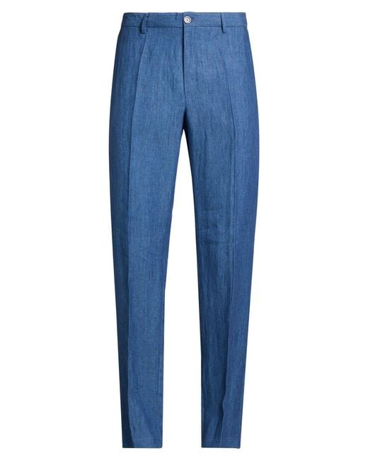 120% Lino Blue Pants for men