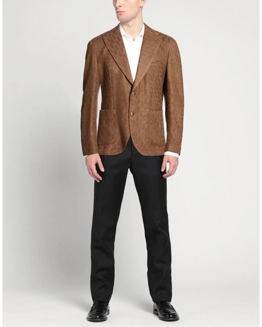 Gabriele Pasini Brown Blazer Linen, Polyester for men