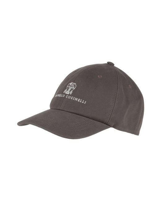 Brunello Cucinelli Brown Hat Cotton, Leather for men