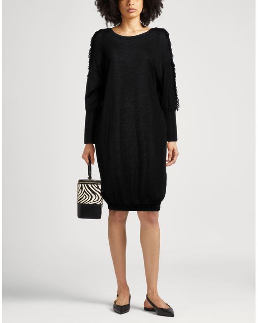 Caractere Black Midi Dress Acrylic, Virgin Wool