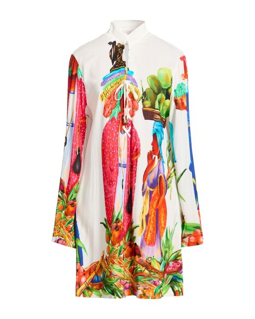Stella Jean White Mini Dress Viscose, Elastane