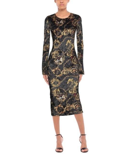 Versace Jeans Couture Black Midi Dress Polyester, Elastane