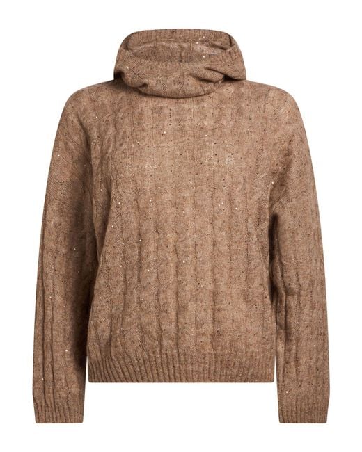 Brunello Cucinelli Brown Khaki Sweater Mohair Wool, Polyamide, Cotton, Wool, Polyester