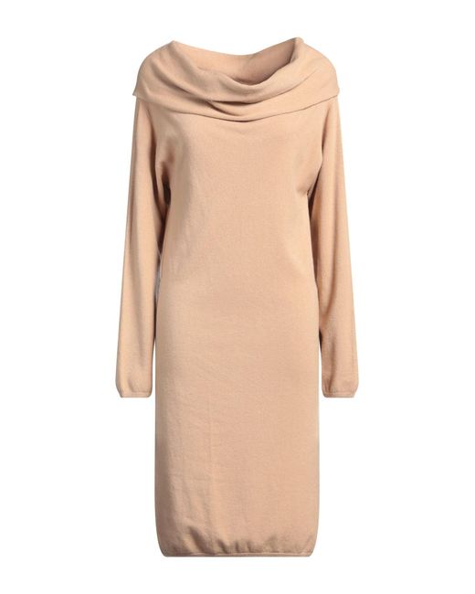 SEVENTY VENEZIA Natural Camel Midi Dress Viscose, Polyester, Polyamide