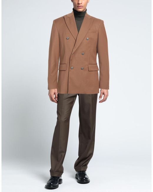 Officina 36 Brown Camel Blazer Polyester, Viscose, Elastane for men