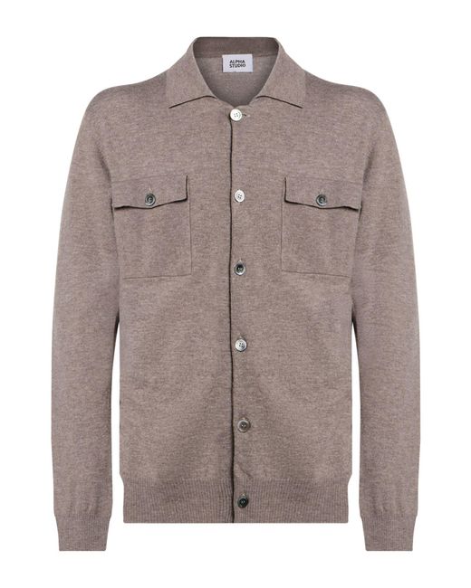 Alpha Studio Brown Cardigan Wool for men