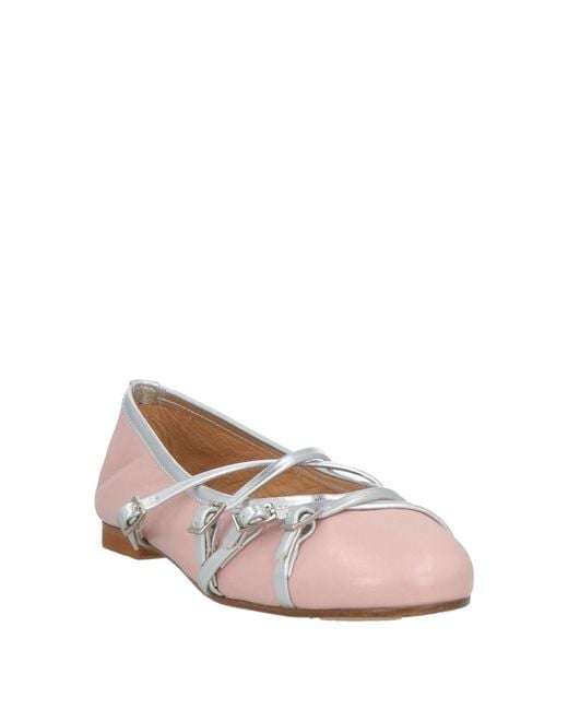 Divine Follie Pink Ballet Flats Leather, Textile Fibers