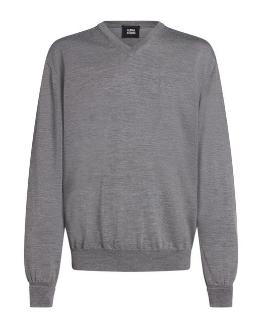 Alpha Studio Gray Sweater Merino Wool for men
