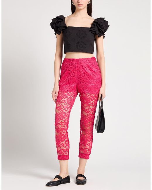 Soallure Red Fuchsia Pants Polyester, Elastane