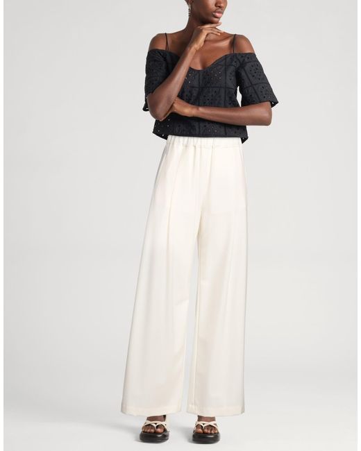 Semicouture Natural Ivory Pants Polyester, Virgin Wool, Elastane