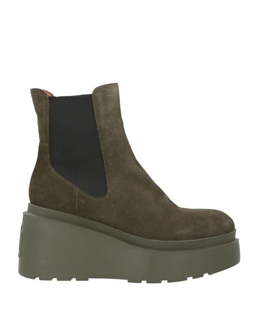 CafeNoir Women's Green Military Ankle Boots Leather