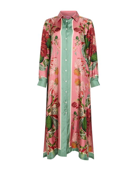 Franco Ferrari Red Antique Rose Midi Dress Silk
