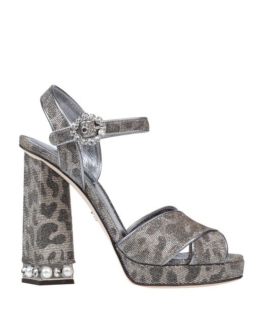 Dolce & Gabbana Gray Sandals Textile Fibers, Leather