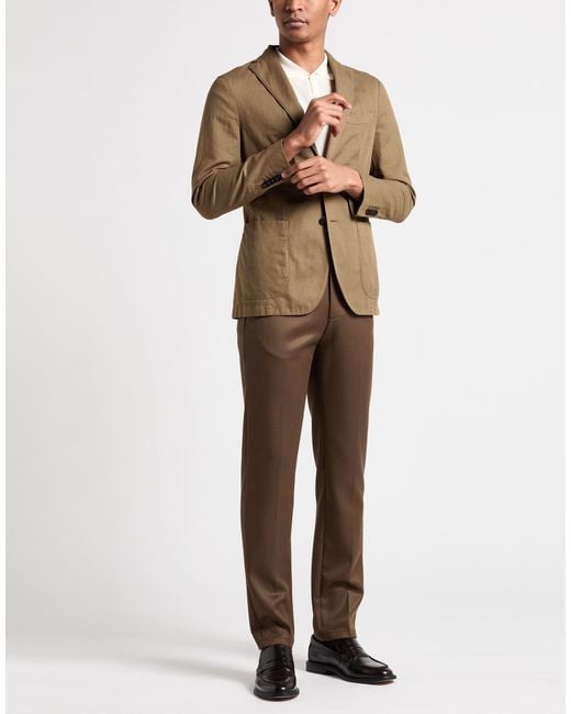 Boglioli Green Khaki Blazer Cotton, Linen, Elastane for men