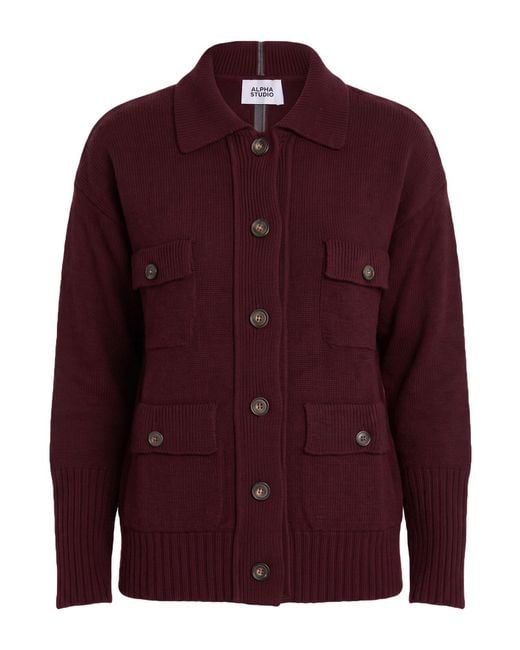 Alpha Studio Red Cardigan Wool