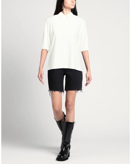 RUE DU BAC White Ivory Polo Shirt Viscose, Polyamide, Elastane