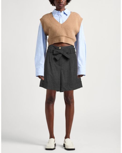 SEVENTY VENEZIA Black Shorts & Bermuda Shorts Wool, Polyester, Viscose, Polyamide, Elastane