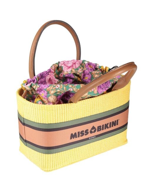 Miss Bikini Yellow Handbag Natural Fibers, Leather