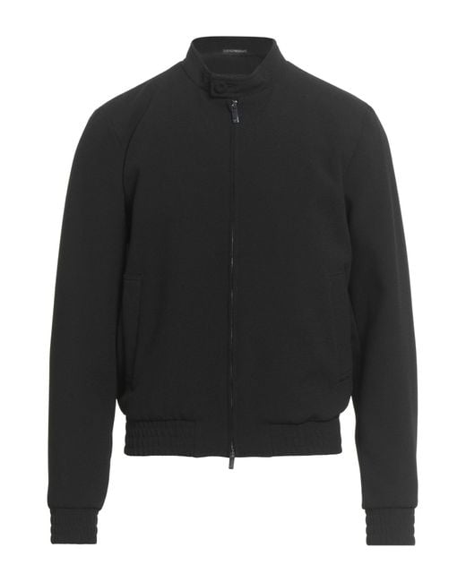 Emporio Armani Black Jacket Polyester, Elastane for men