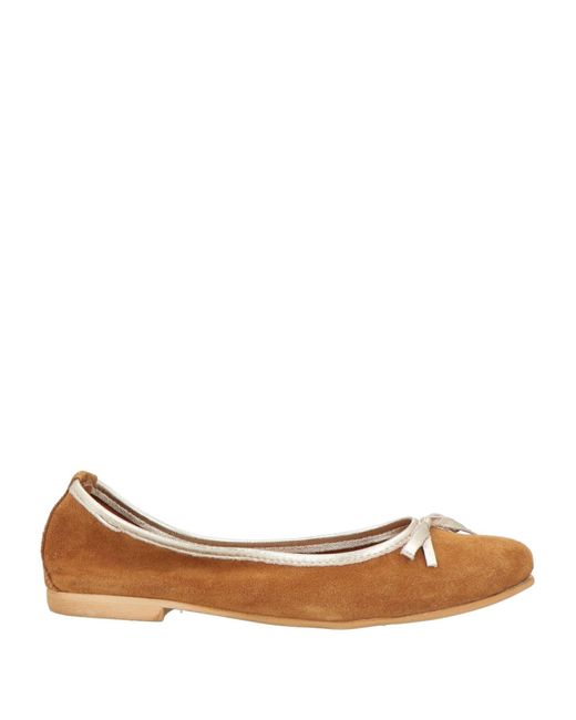Divine Follie Brown Camel Ballet Flats Leather