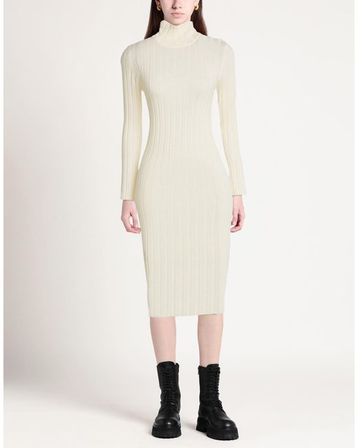FILIPPO DE LAURENTIIS White Ivory Midi Dress Merino Wool