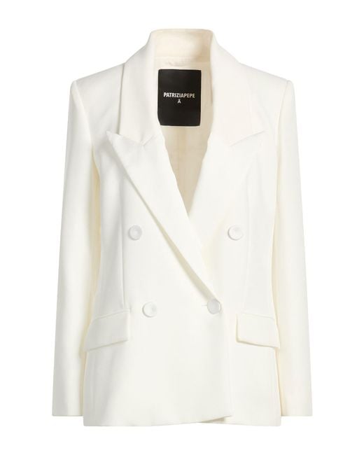 Patrizia Pepe White Blazer Polyester, Elastane