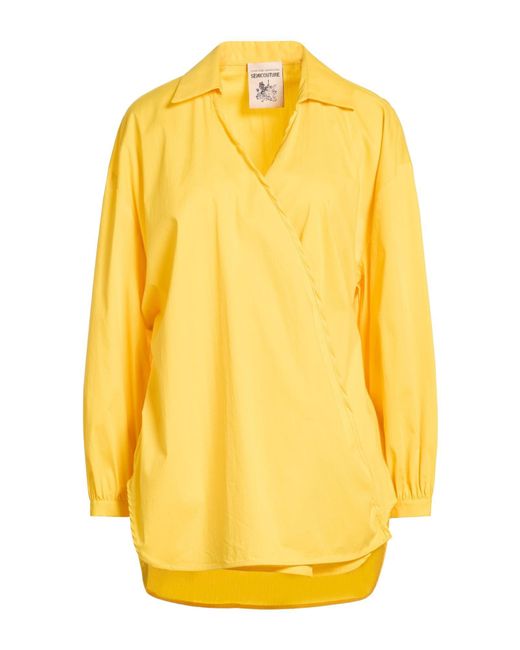 Semicouture Yellow Top Cotton, Polyamide, Elastane