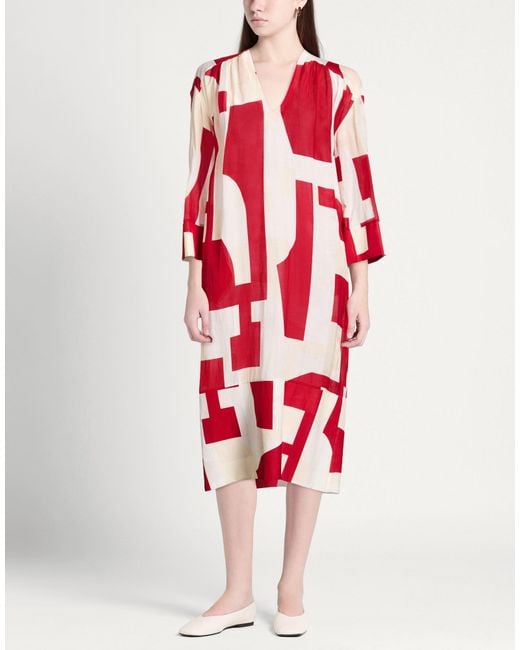 Alpha Studio Red Midi Dress Viscose, Linen