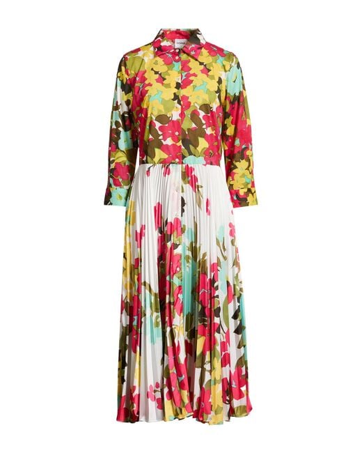 Sara Roka Red Fuchsia Midi Dress Polyester, Cotton, Elastane