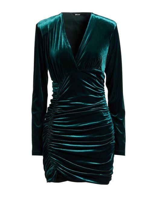 Just Cavalli Green Dark Mini Dress Polyester, Elastane