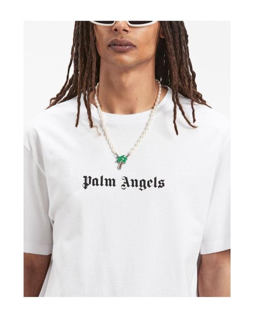Camiseta Algodón logo Palm Angels de hombre de color White