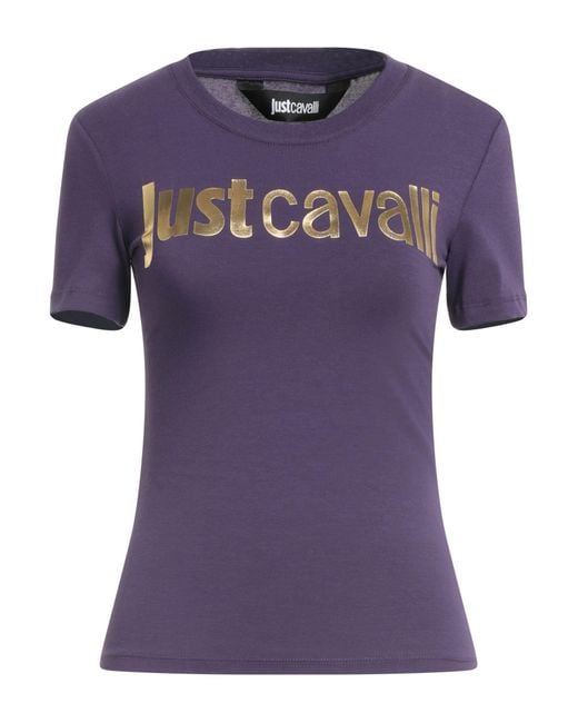 Just Cavalli Purple Logo-Print Jersey Crewneck T-Shirt