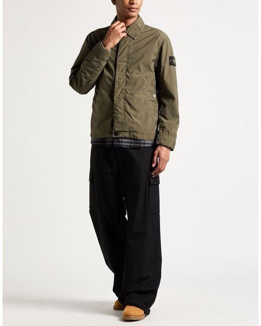 Stone Island Green Jacket Polyester, Elastomultiester for men