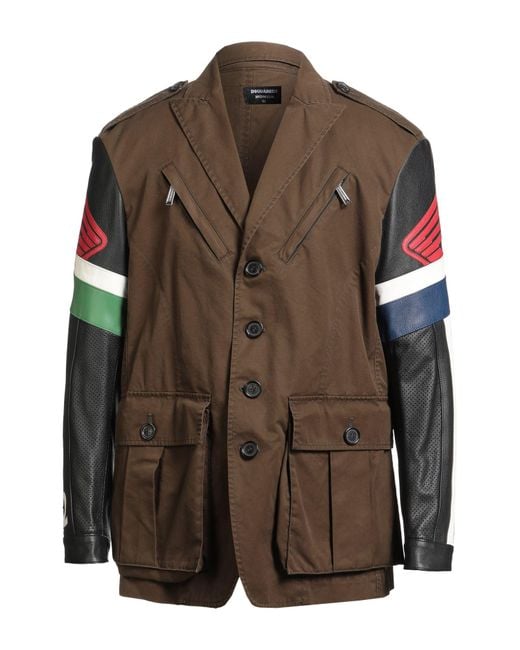 DSquared² Brown Military Jacket Cotton, Calfskin for men