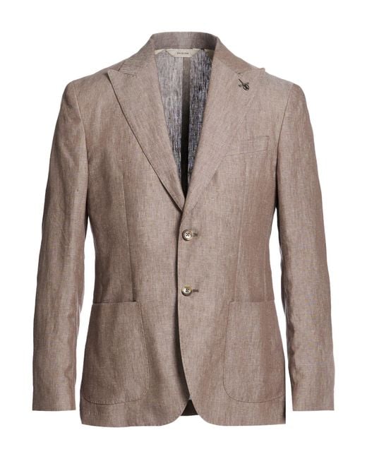 Paoloni Brown Taupe Blazer Linen for men