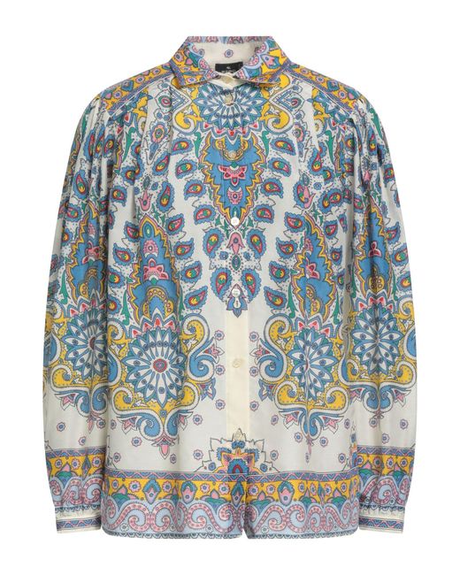 Etro Blue Ivory Shirt Cotton, Silk