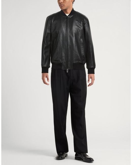 Emporio Armani Black Jacket Lambskin, Polyester for men